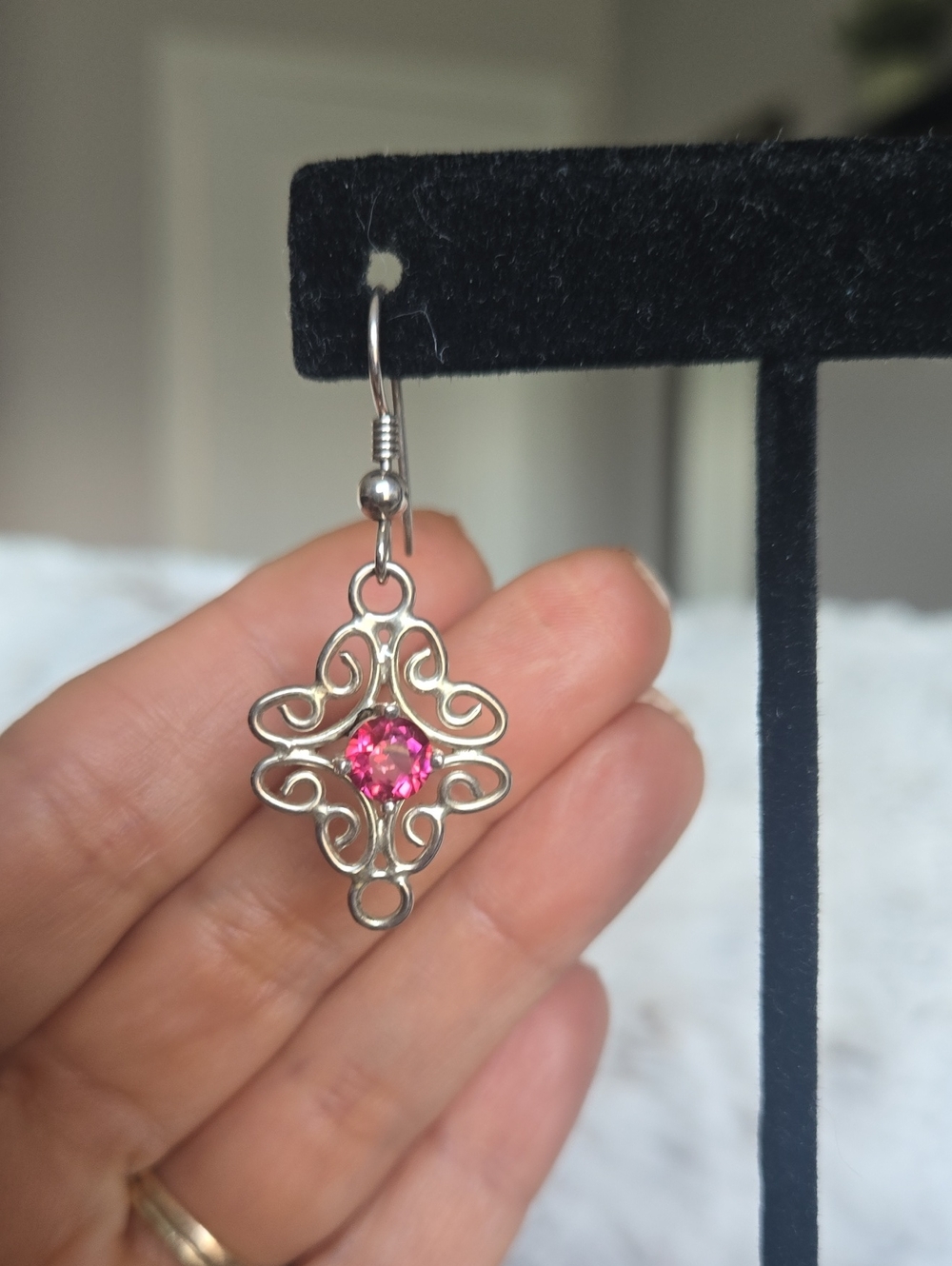 Pink Stone Sterling Silver Earrings